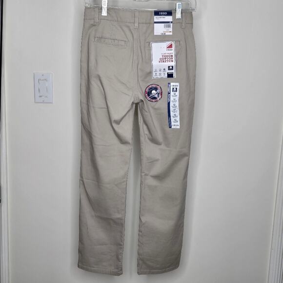 IZOD Youth Classic Tan Pants Flat Front with Elastic and Button Adjustable Waist - Picture 2 of 7